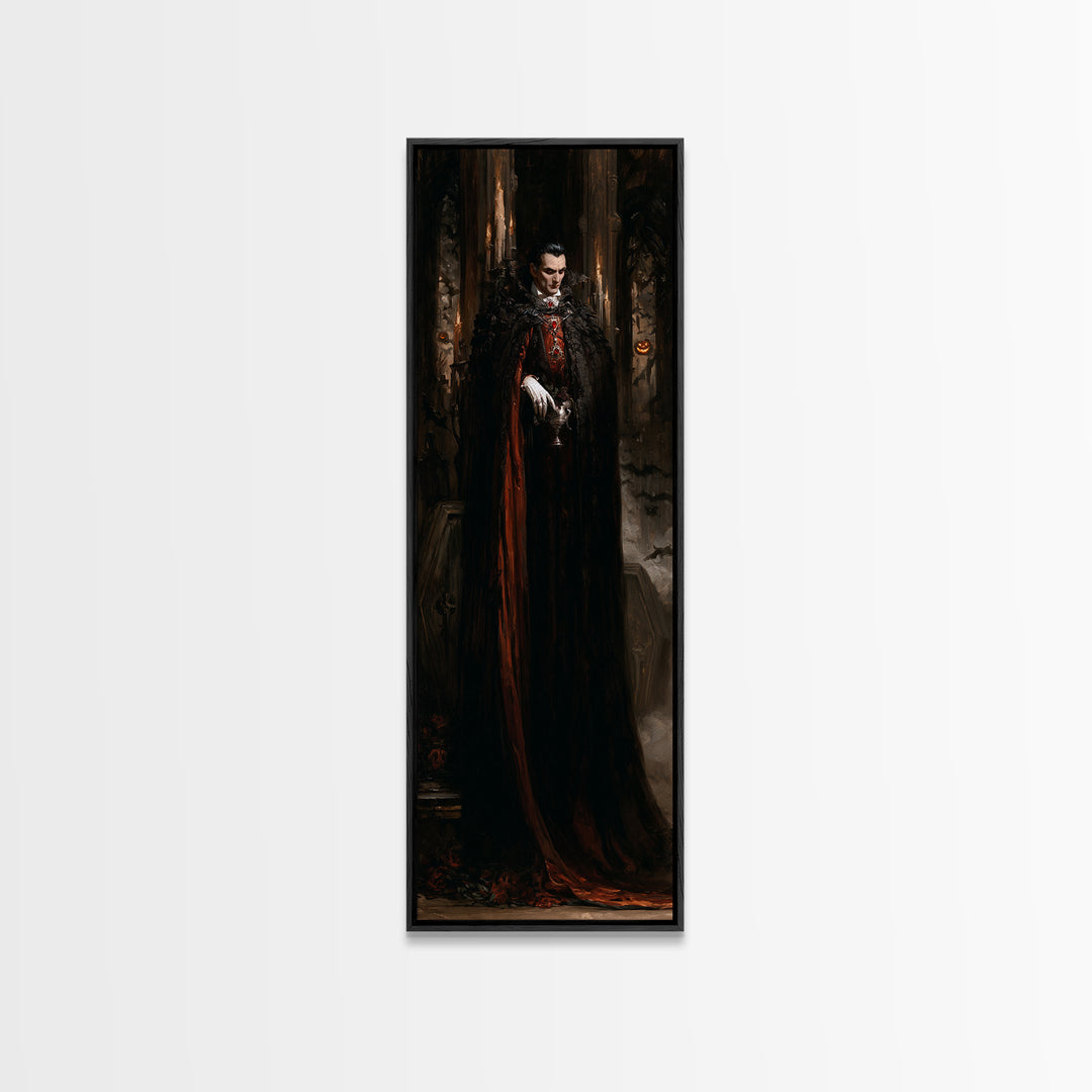 The Last Carpathian Lord, Victorian Vampire Portrait, Tall Narrow Canvas Print, Antique Style Decor, Gothic Wall Decor, Classic Monster Art