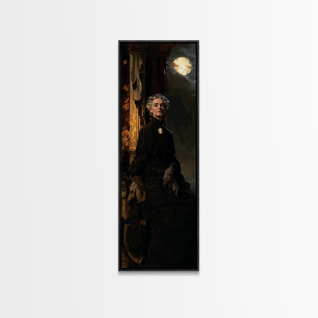 The Wolf Moon Governess, Victorian Werewolf Portrait, Tall Narrow Canvas Print, Dark Academia Decor, Canvas Print, Classic Monster Art