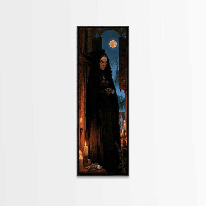 The Widow Of The Full Moon, Victorian Werewolf Portrait, Tall Narrow Canvas Print, Classic Halloween Decor, Canvas Print