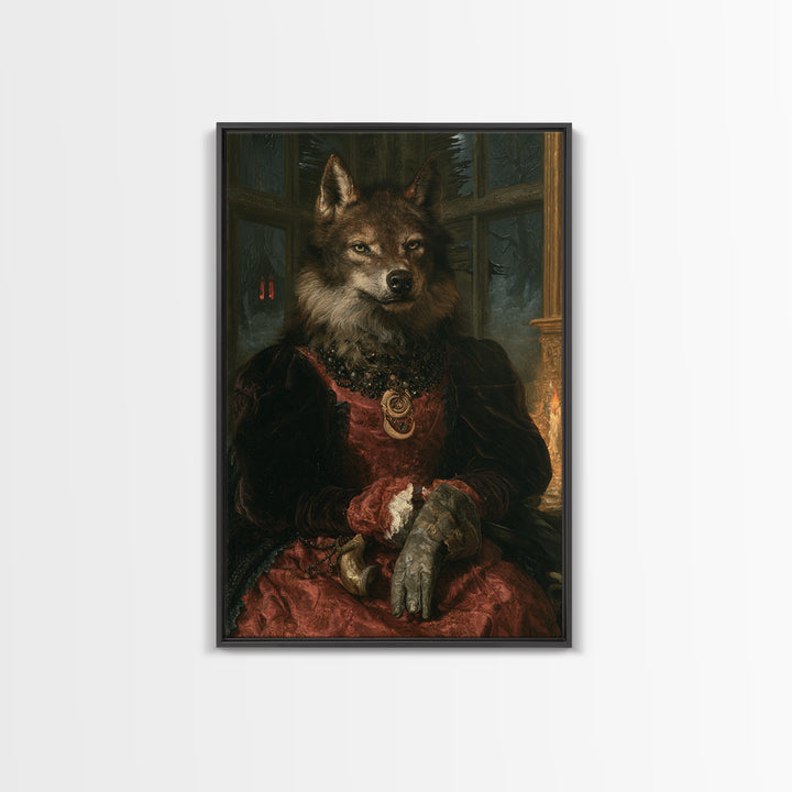 The Velvet Lycan Duchess, Victorian Werewolf Portrait, Vertical Canvas Print, Gothic Home Decor, Gothic Wall Decor, Classic Monster Art