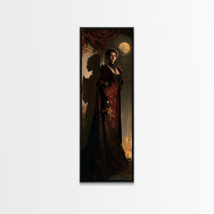 The Velvet Lycan Duchess, Victorian Werewolf Portrait, Tall Narrow Canvas Print, Gothic Home Decor, Spooky Season Decor, Classic Monster Art
