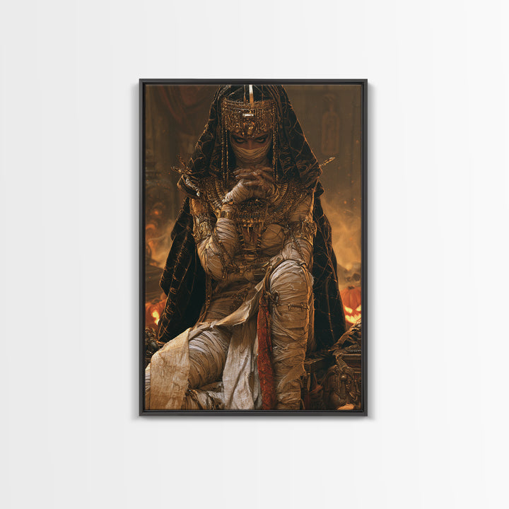The Scarab Priestess, Victorian Mummy Portrait, Vertical Canvas Print, Macabre Home Decor, Spooky Season Decor, Classic Monster Art