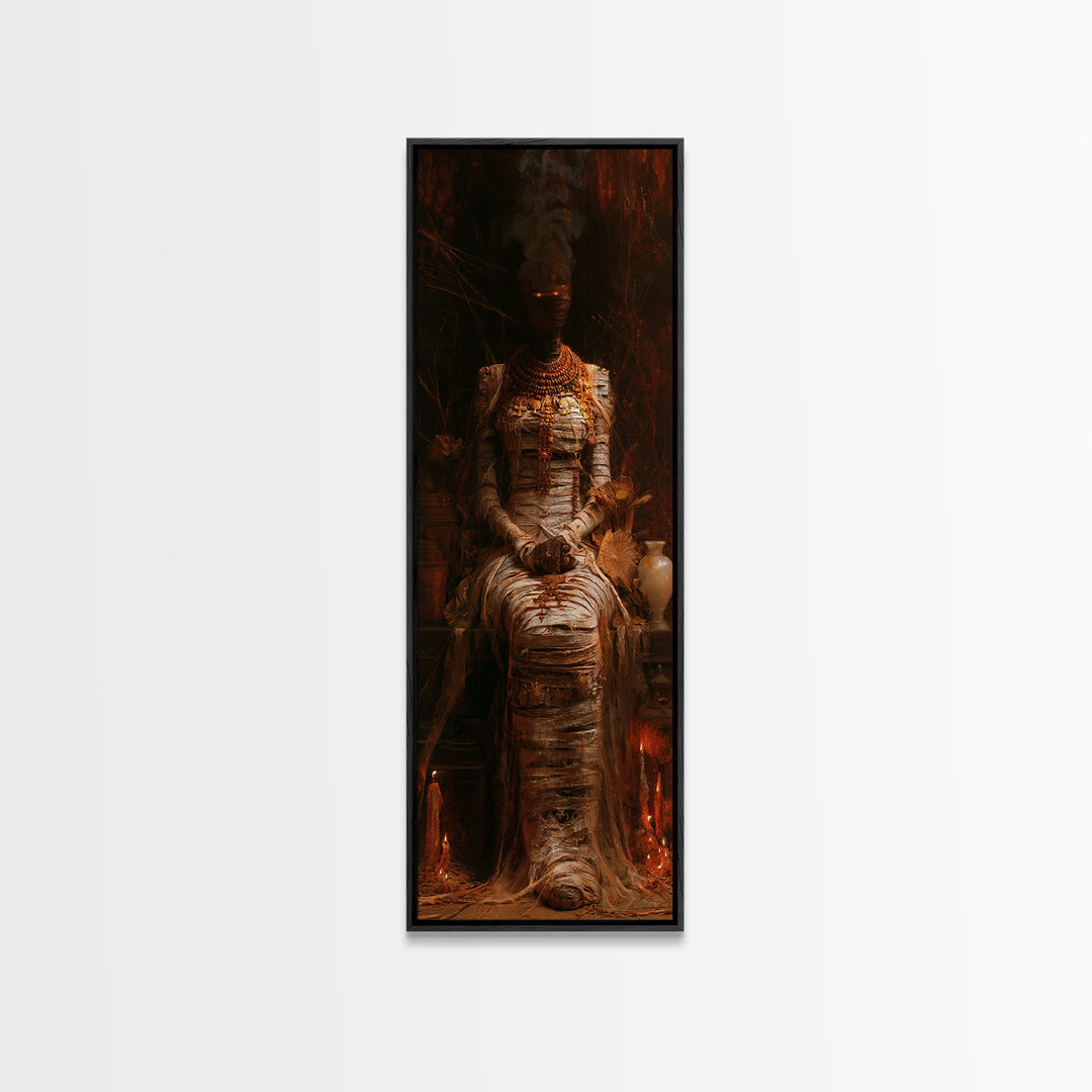 The Scarab Priestess, Victorian Mummy Portrait, Tall Narrow Canvas Print, Classic Halloween Decor, Spooky Season Decor, Classic Monster Art