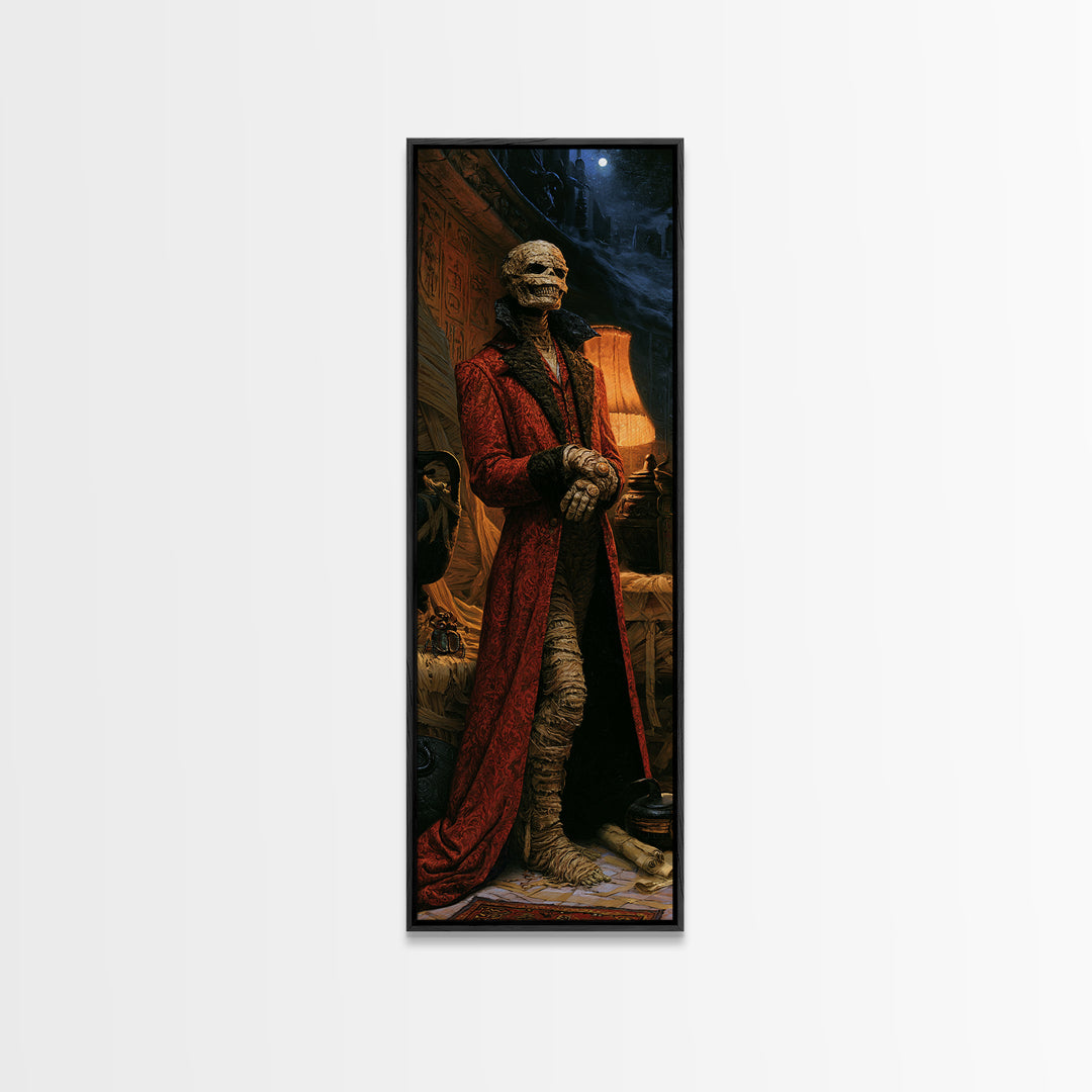 The Linen Baron, Victorian Mummy Portrait, Tall Narrow Canvas Print, Dark Academia Decor, Antique Horror Decor, Classic Monster Art