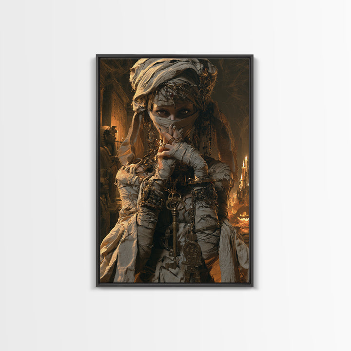 The Pyramid Heiress, Victorian Mummy Portrait, Vertical Canvas Print, Gothic Home Decor, Halloween Portrait Art, Classic Monster Art