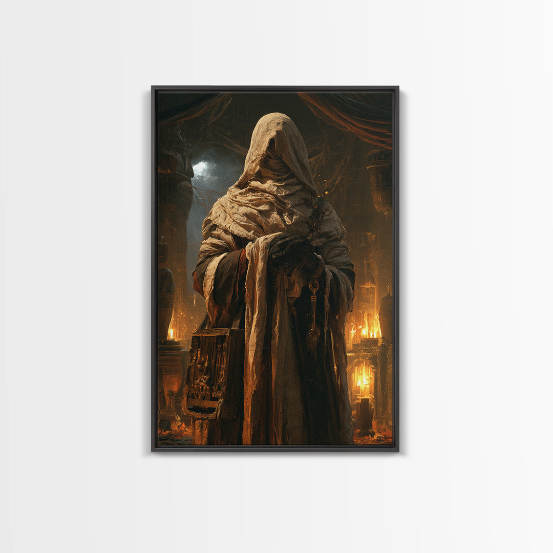 The Moonlit Embalmer, Victorian Mummy Portrait, Vertical Canvas Print, Macabre Home Decor, Canvas Print, Classic Monster Art