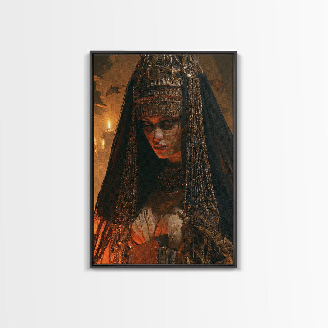 The Lost Nile Countess, Victorian Mummy Portrait, Vertical Canvas Print, Antique Style Decor, Halloween Portrait Art, Classic Monster Art