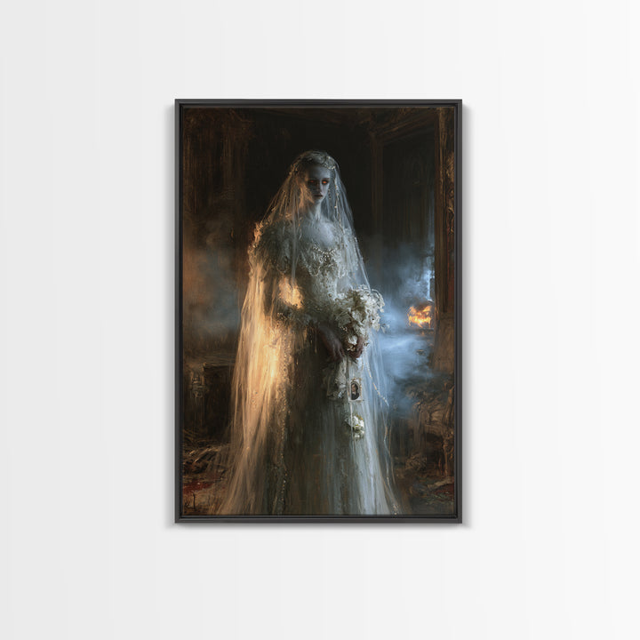 The Hollow-Eyed Bride, Victorian Ghost Portrait, Vertical Canvas Print, Gothic Home Decor, Halloween Portrait Art, Classic Monster Art