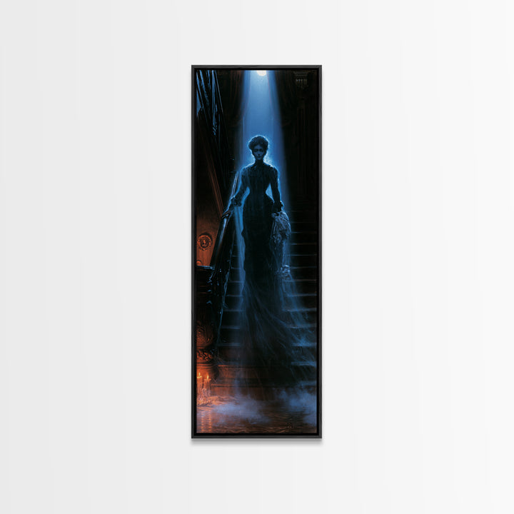 The Staircase Apparition, Victorian Ghost Portrait, Tall Narrow Canvas Print, Macabre Home Decor, Gothic Wall Decor, Classic Monster Art