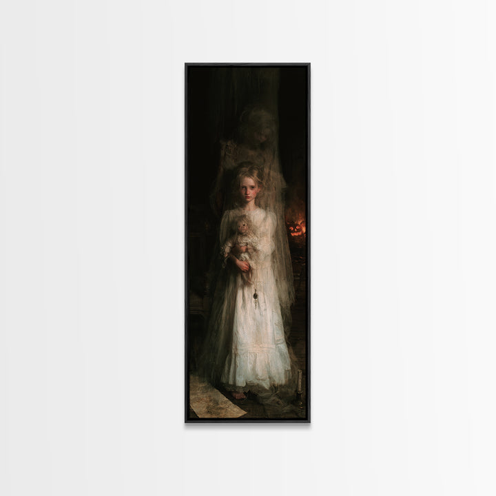 The Nursery Wisp, Victorian Ghost Portrait, Tall Narrow Canvas Print, Gothic Home Decor, Canvas Print, Classic Monster Art