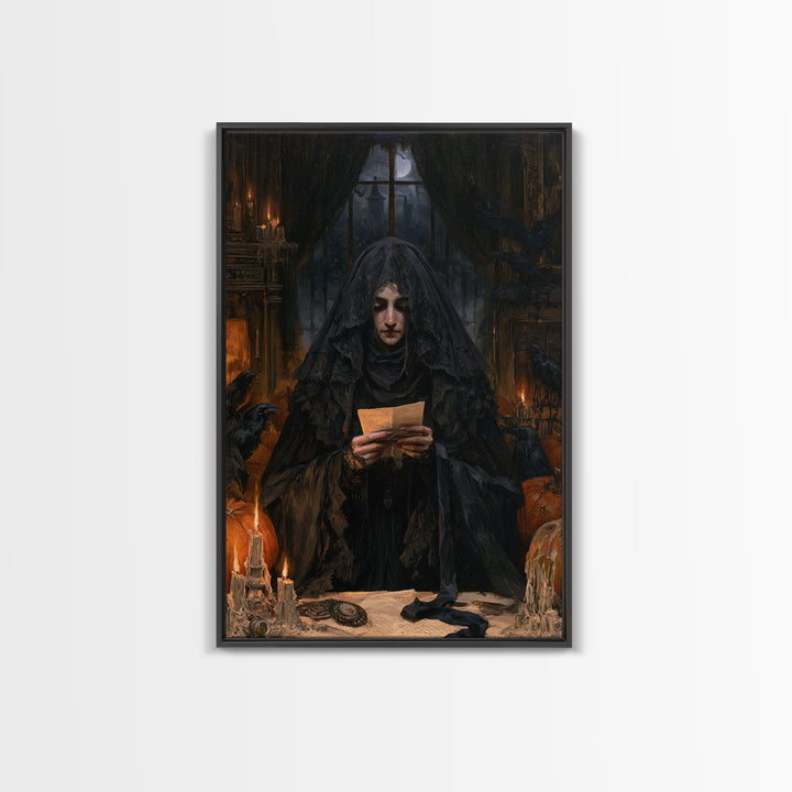 The Veiled Mourner, Victorian Ghost Portrait, Vertical Canvas Print, Antique Style Decor, Halloween Portrait Art, Classic Monster Art
