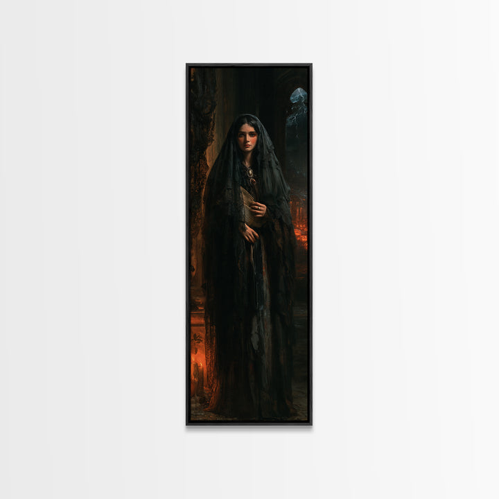 The Veiled Mourner, Victorian Ghost Portrait, Tall Narrow Canvas Print, Classic Halloween Decor, Gothic Wall Decor, Classic Monster Art