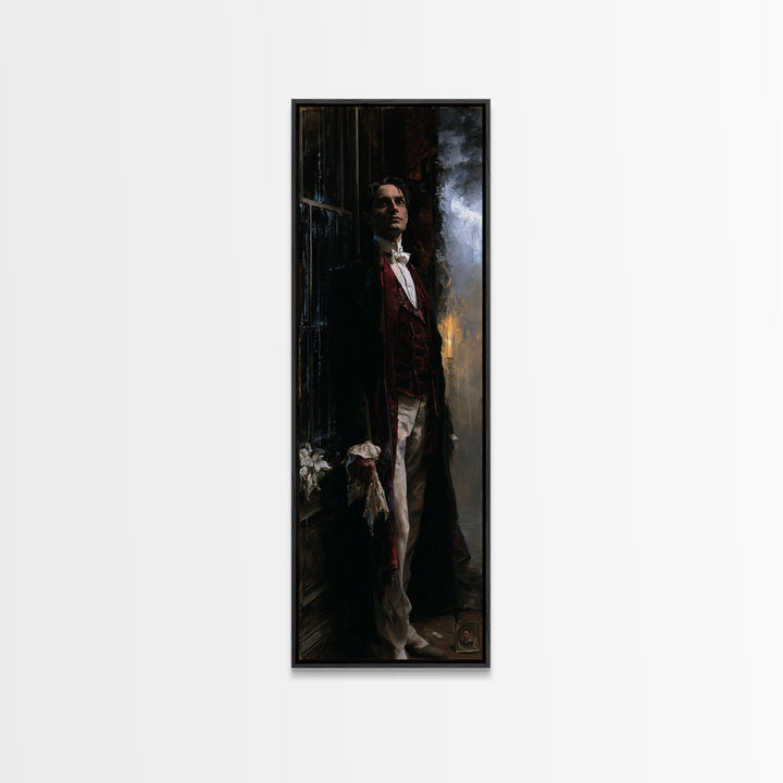The Ballroom Phantom, Victorian Ghost Portrait, Tall Narrow Canvas Print, Dark Academia Decor, Halloween Portrait Art, Classic Monster Art
