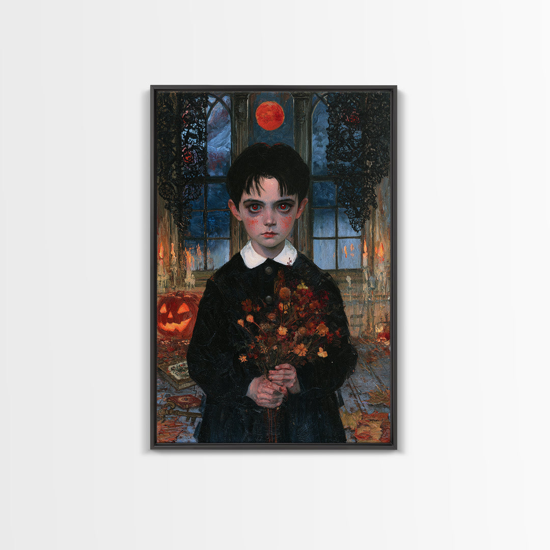 The Churchyard Child, Victorian Ghost Portrait, Vertical Canvas Print, Classic Halloween Decor, Canvas Print, Classic Monster Art