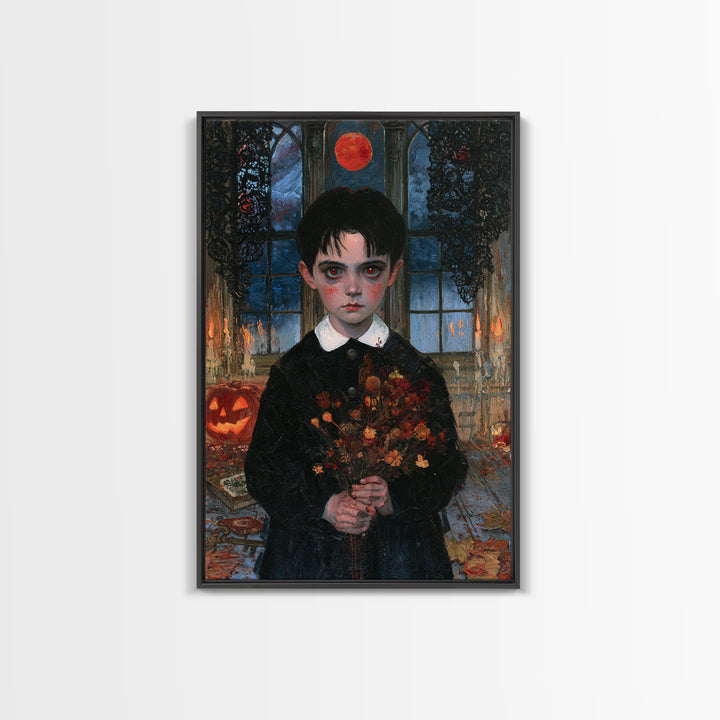 The Churchyard Child, Victorian Ghost Portrait, Vertical Canvas Print, Classic Halloween Decor, Canvas Print, Classic Monster Art