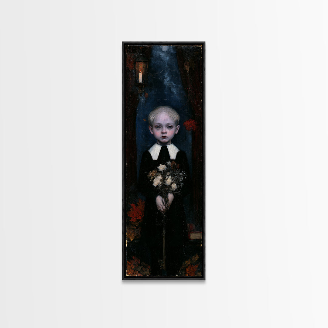 The Churchyard Child, Victorian Ghost Portrait, Tall Narrow Canvas Print, Dark Academia Decor, Antique Horror Decor, Classic Monster Art