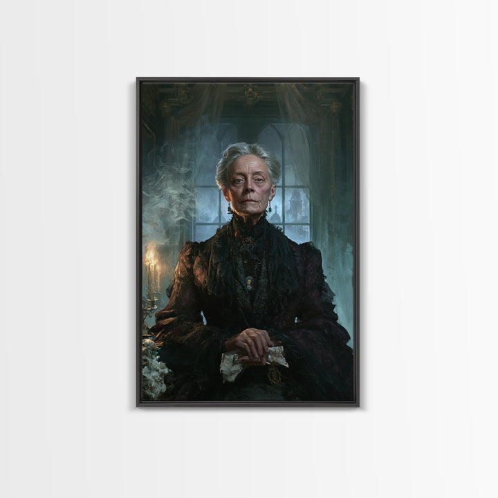 The Widow Of Ash Street, Victorian Ghost Portrait, Vertical Canvas Print, Macabre Home Decor, Spooky Season Decor, Classic Monster Art