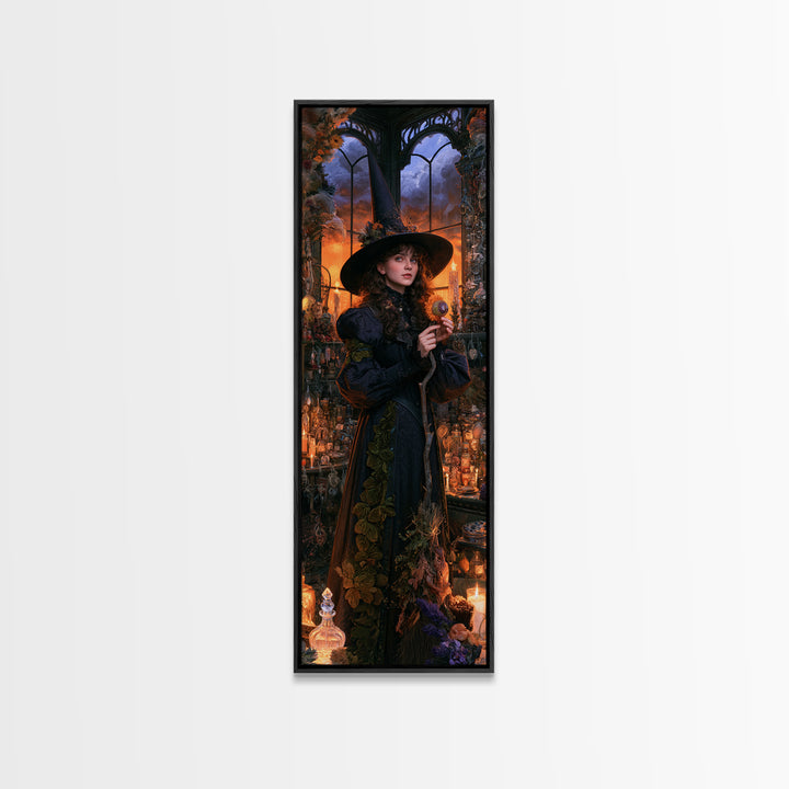The Greenhouse Witch, Victorian Witch Portrait, Tall Narrow Canvas Print, Antique Style Decor, Antique Horror Decor, Classic Monster Art