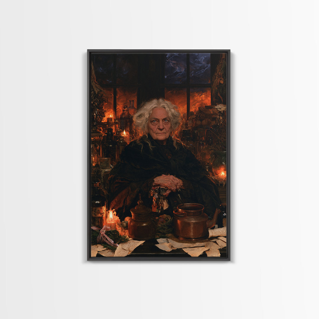 The Sea-Witch Aunt, Victorian Witch Portrait, Vertical Canvas Print, Dark Academia Decor, Antique Horror Decor, Classic Monster Art