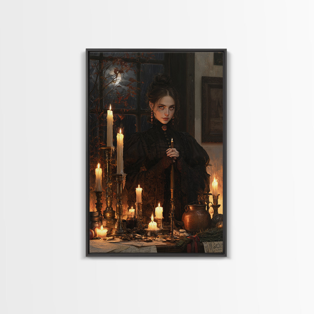 The Candle Witch, Victorian Witch Portrait, Vertical Canvas Print, Dark Academia Decor, Antique Horror Decor, Classic Monster Art