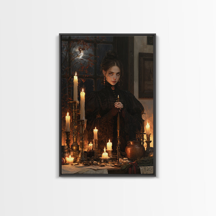 The Candle Witch, Victorian Witch Portrait, Vertical Canvas Print, Dark Academia Decor, Antique Horror Decor, Classic Monster Art