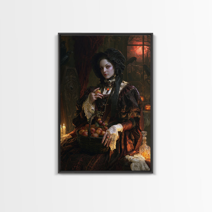 The Orchard Hexer, Victorian Witch Portrait, Vertical Canvas Print, Macabre Home Decor, Halloween Portrait Art, Classic Monster Art