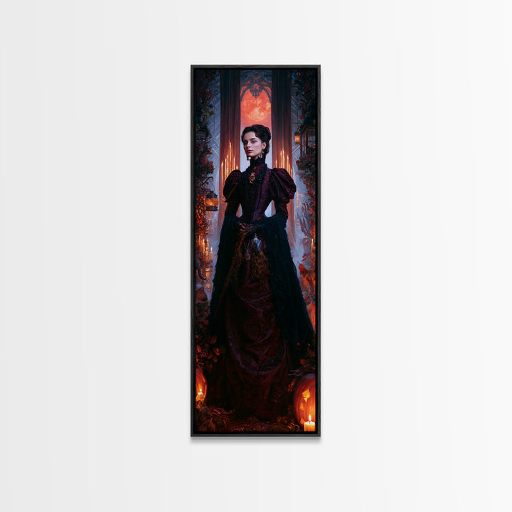 The Velvet Coven Sister, Victorian Witch Portrait, Tall Narrow Canvas Print, Macabre Home Decor, Gothic Wall Decor, Classic Monster Art
