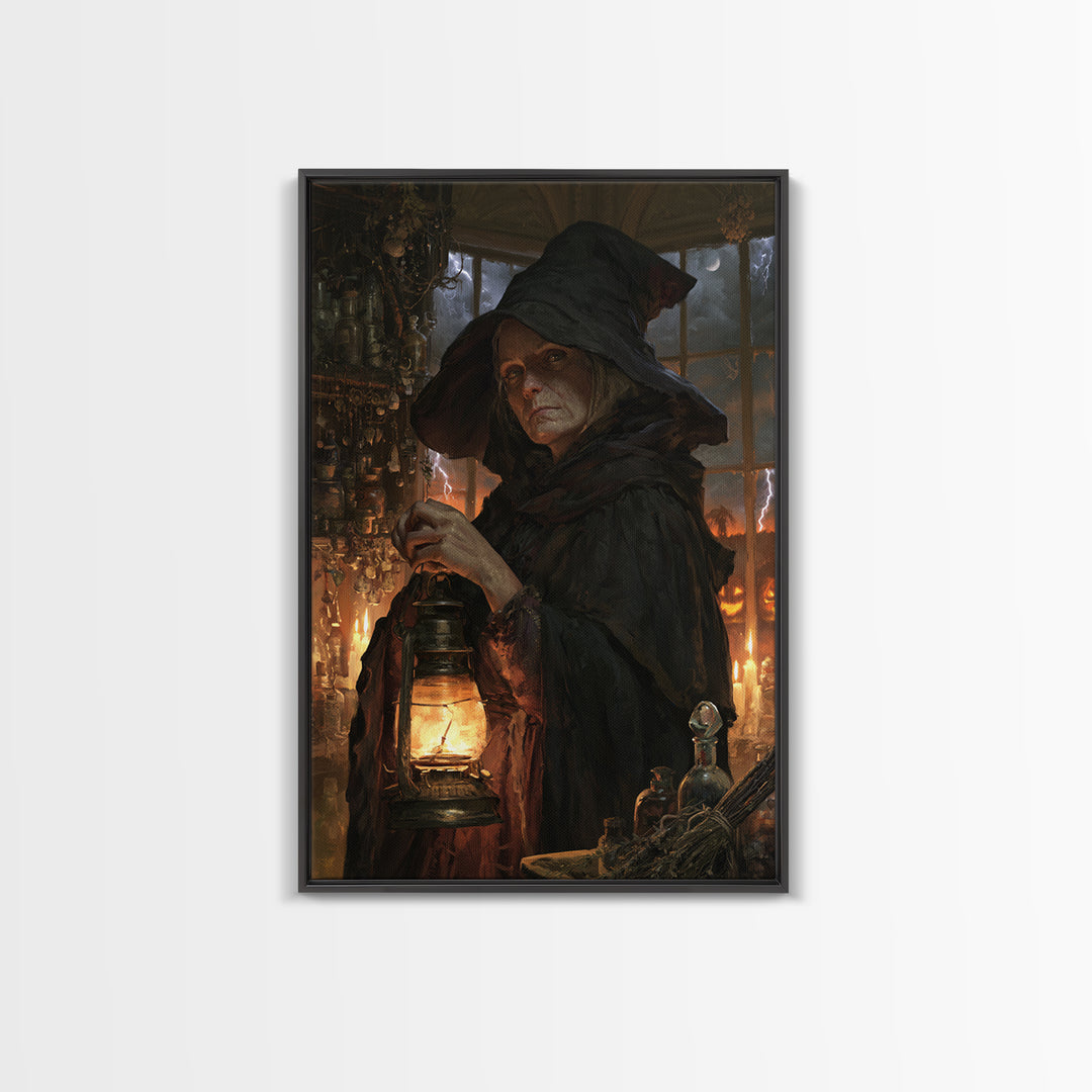 The Lantern Witch, Victorian Witch Portrait, Vertical Canvas Print, Dark Academia Decor, Gothic Wall Decor, Classic Monster Art