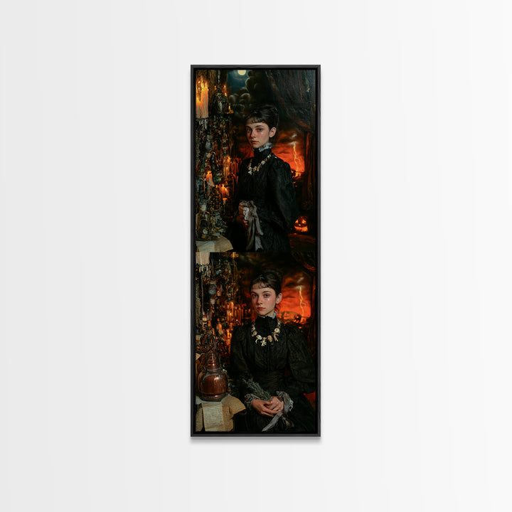 The Bone Charm Governess, Victorian Witch Portrait, Tall Narrow Canvas Print, Gothic Home Decor, Gothic Wall Decor, Classic Monster Art