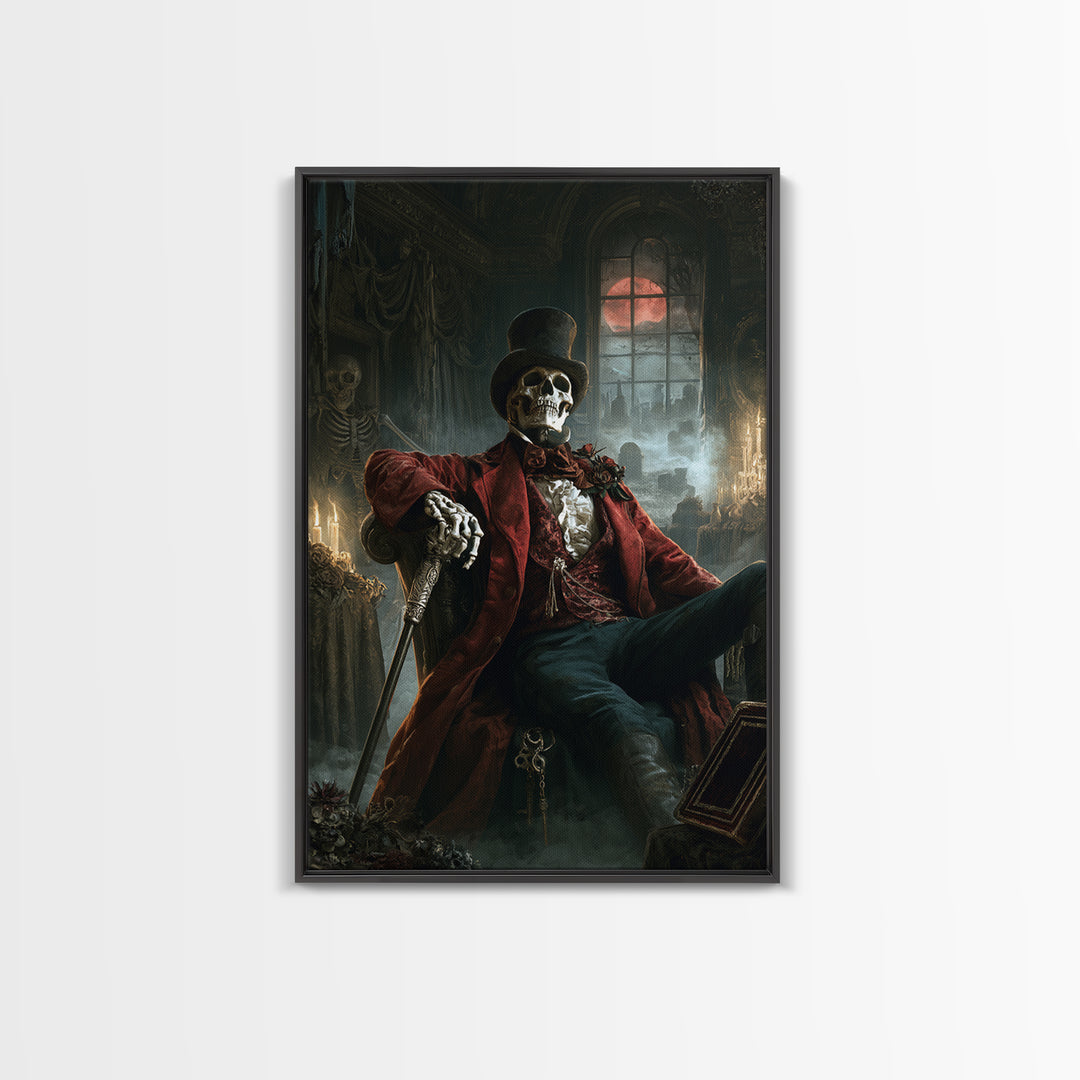 The Bone Marquis, Victorian Skeleton Portrait, Vertical Canvas Print, Gothic Home Decor, Halloween Portrait Art, Classic Monster Art