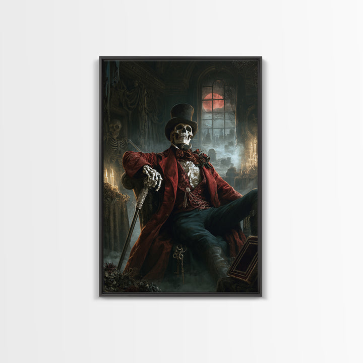The Bone Marquis, Victorian Skeleton Portrait, Vertical Canvas Print, Gothic Home Decor, Halloween Portrait Art, Classic Monster Art