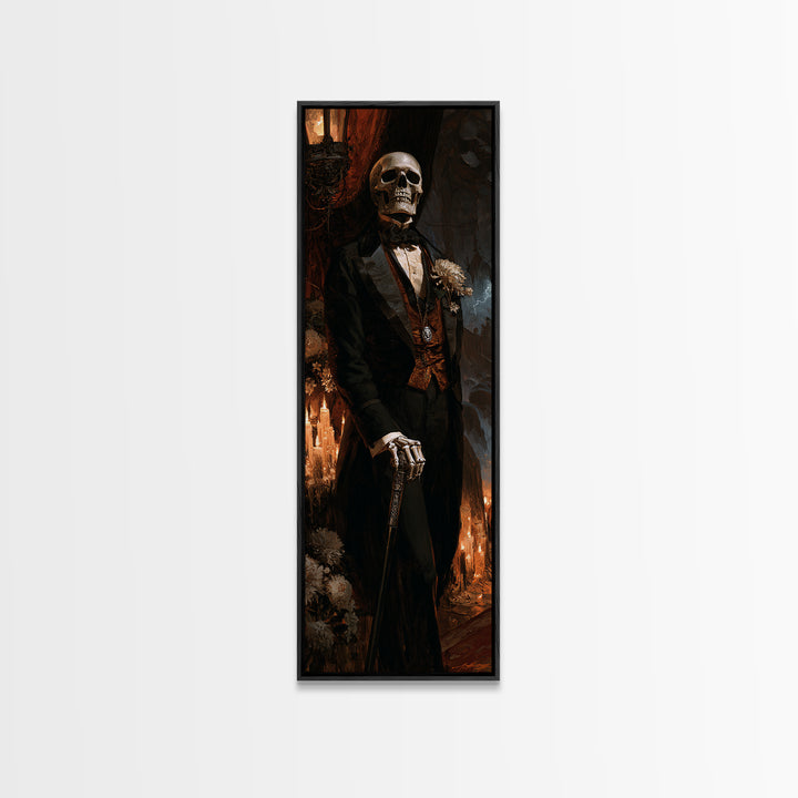 The Bone Marquis, Victorian Skeleton Portrait, Tall Narrow Canvas Print, Macabre Home Decor, Canvas Print, Classic Monster Art