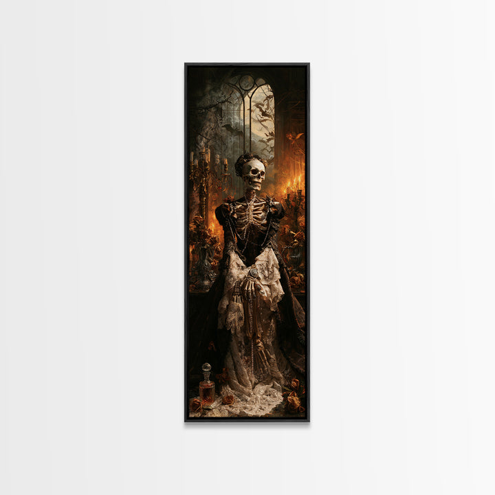 The Lace-Boned Countess, Victorian Skeleton Portrait, Tall Narrow Canvas Print, Gothic Home Decor, Canvas Print, Classic Monster Art