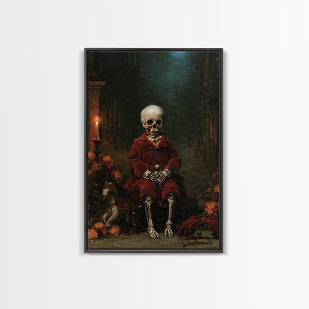 The Ossuary Child, Victorian Skeleton Portrait, Vertical Canvas Print, Antique Style Decor, Gothic Wall Decor, Classic Monster Art