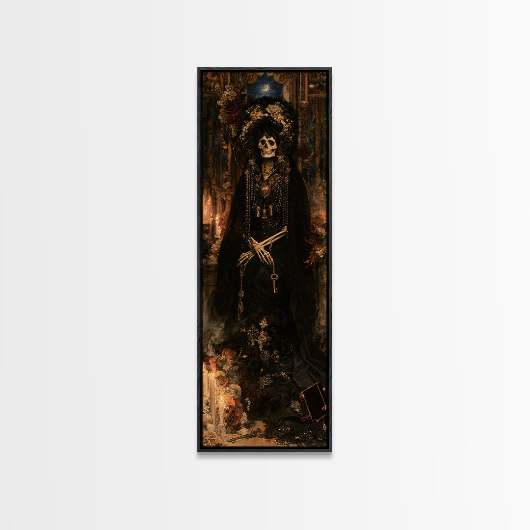The Widow In Ivory Bone, Victorian Skeleton Portrait, Tall Narrow Canvas Print, Dark Academia Decor, Canvas Print, Classic Monster Art