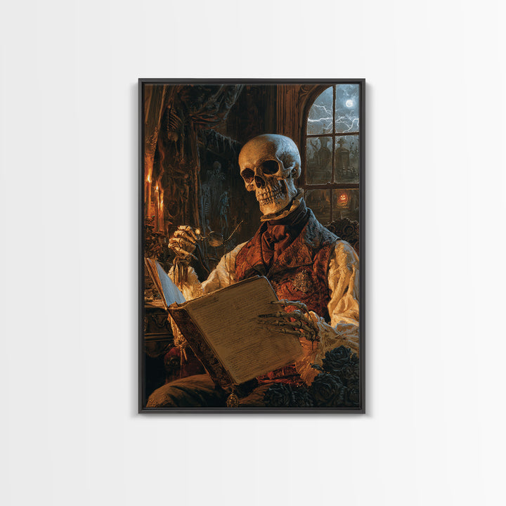 The Gentleman Anatomist, Victorian Skeleton Portrait, Vertical Canvas Print, Dark Academia Decor, Canvas Print, Classic Monster Art