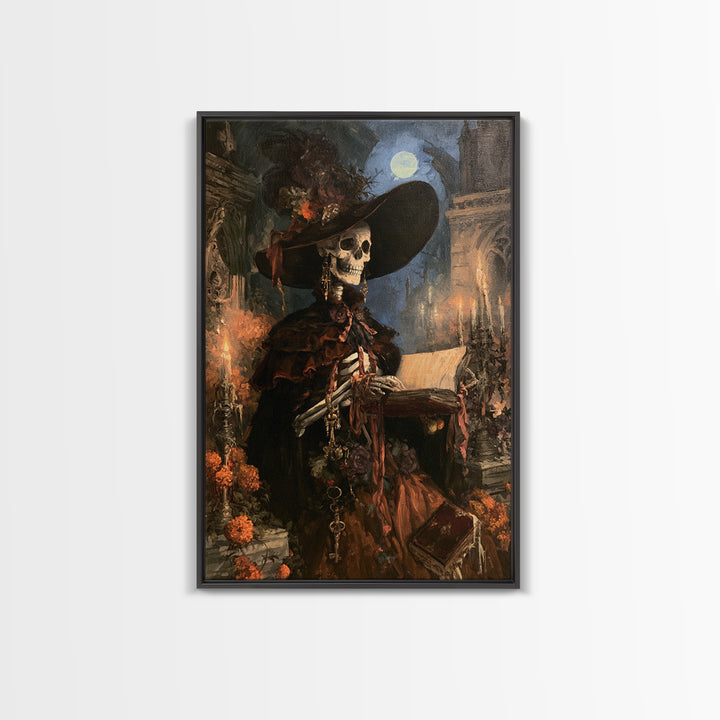 The Ballad-Singer Skeleton, Victorian Skeleton Portrait, Vertical Canvas Print, Classic Halloween Decor, Classic Monster Art