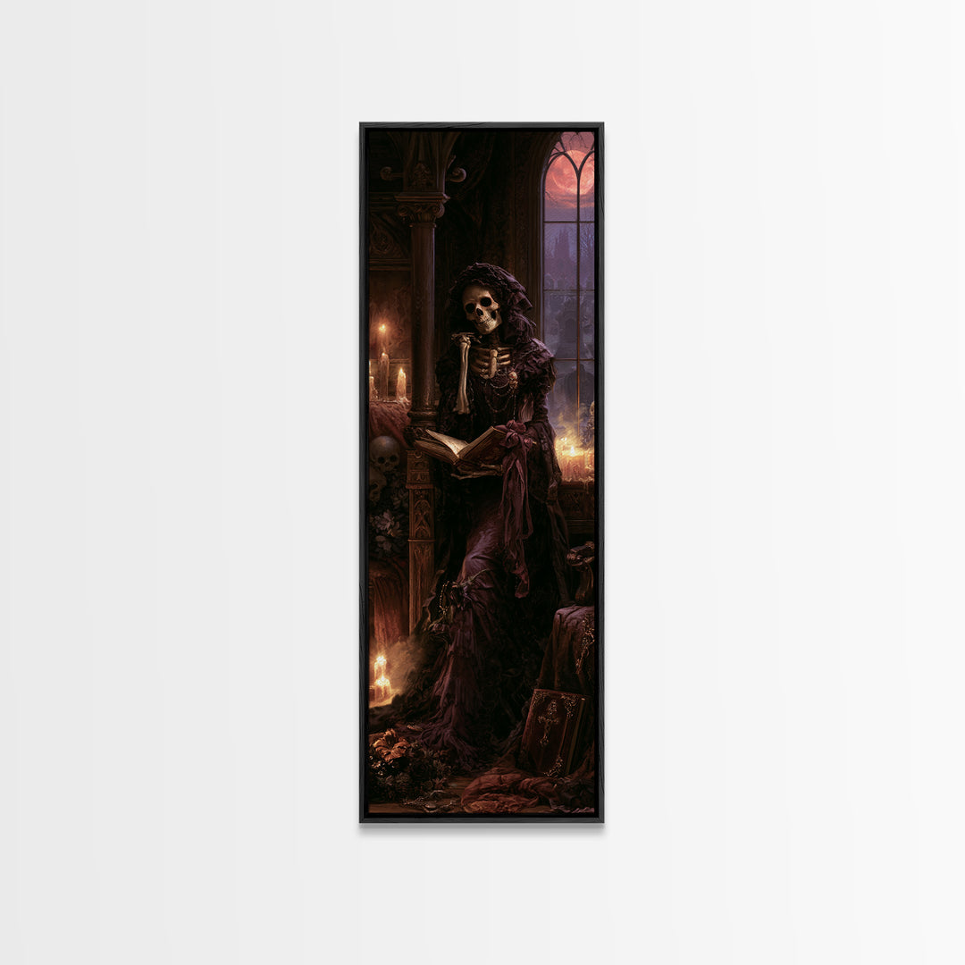The Ballad-Singer Skeleton, Victorian Skeleton Portrait, Tall Narrow Canvas Print, Gothic Home Decor, Classic Monster Art