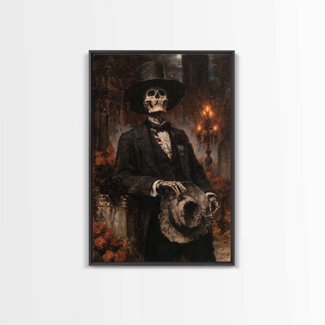 The Harvest Bones, Victorian Skeleton Portrait, Vertical Canvas Print, Macabre Home Decor, Halloween Portrait Art, Classic Monster Art