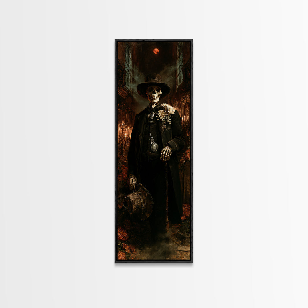 The Harvest Bones, Victorian Skeleton Portrait, Tall Narrow Canvas Print, Macabre Home Decor, Spooky Season Decor, Classic Monster Art