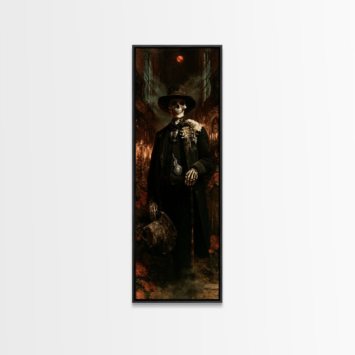 The Harvest Bones, Victorian Skeleton Portrait, Tall Narrow Canvas Print, Macabre Home Decor, Spooky Season Decor, Classic Monster Art