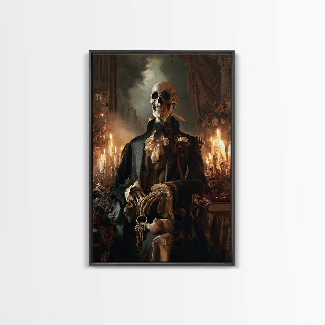 The Crypt Chamberlain, Victorian Skeleton Portrait, Vertical Canvas Print, Antique Style Decor, Gothic Wall Decor, Classic Monster Art