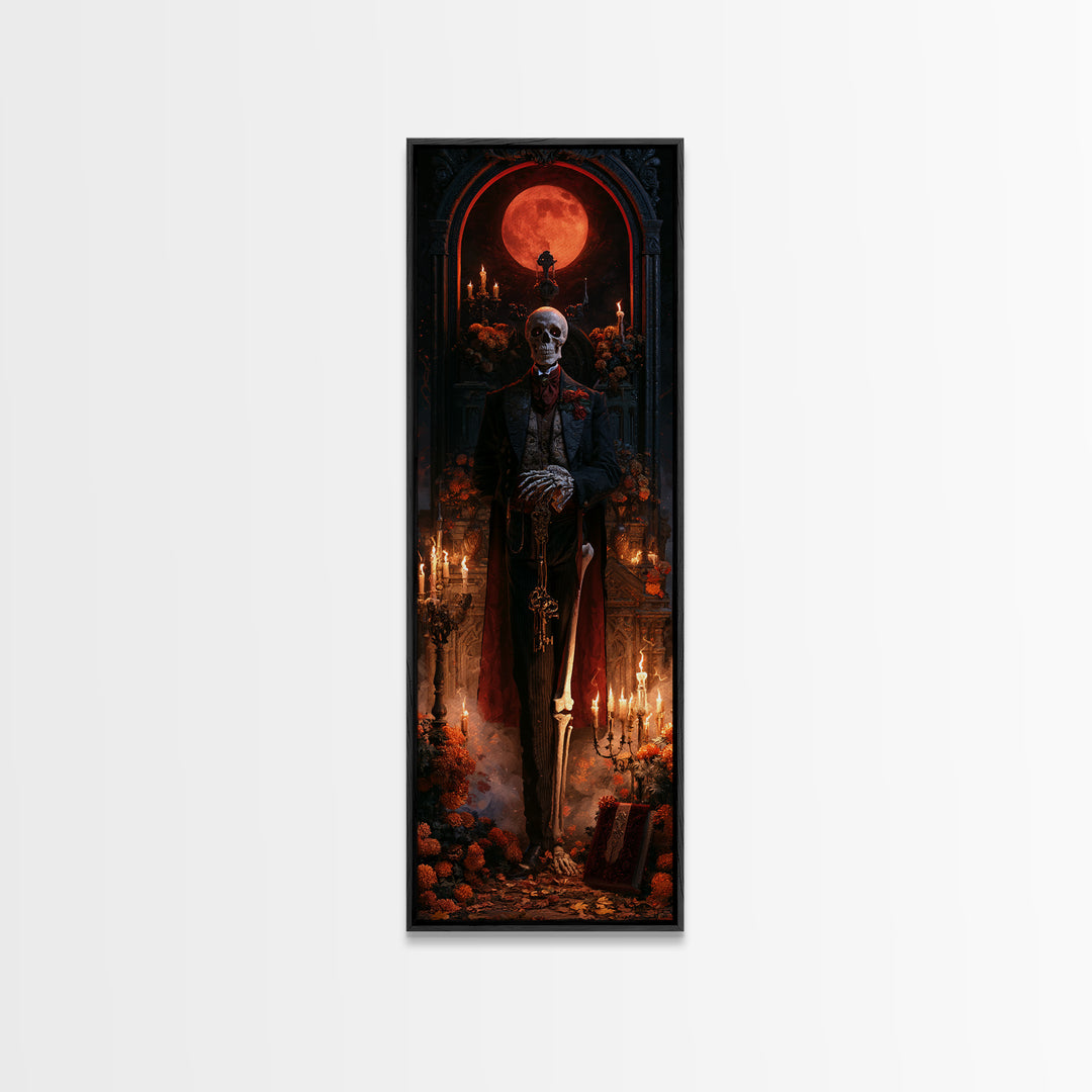 The Crypt Chamberlain, Victorian Skeleton Portrait, Tall Narrow Canvas Print, Gothic Home Decor, Gothic Wall Decor, Classic Monster Art