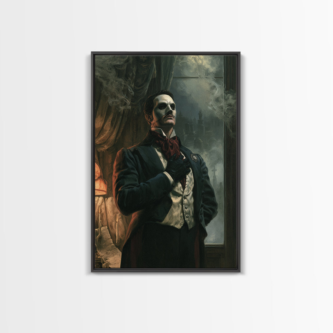 The Opera Phantom, Victorian Phantom Portrait, Vertical Canvas Print, Dark Academia Decor, Canvas Print, Classic Monster Art
