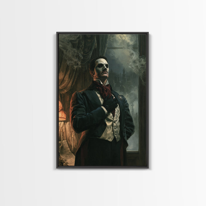 The Opera Phantom, Victorian Phantom Portrait, Vertical Canvas Print, Dark Academia Decor, Canvas Print, Classic Monster Art