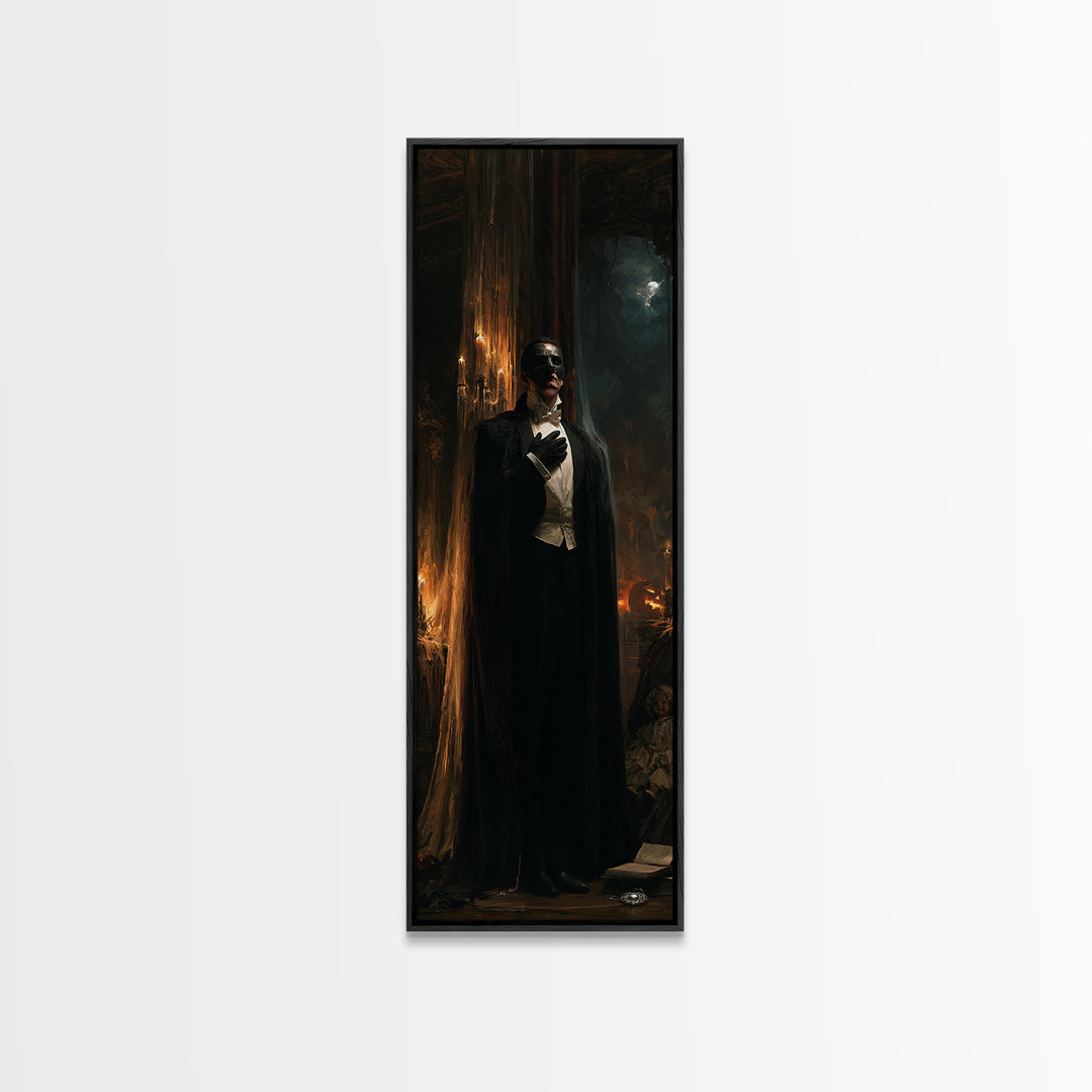 The Opera Phantom, Victorian Phantom Portrait, Tall Narrow Canvas Print, Classic Halloween Decor, Canvas Print, Classic Monster Art