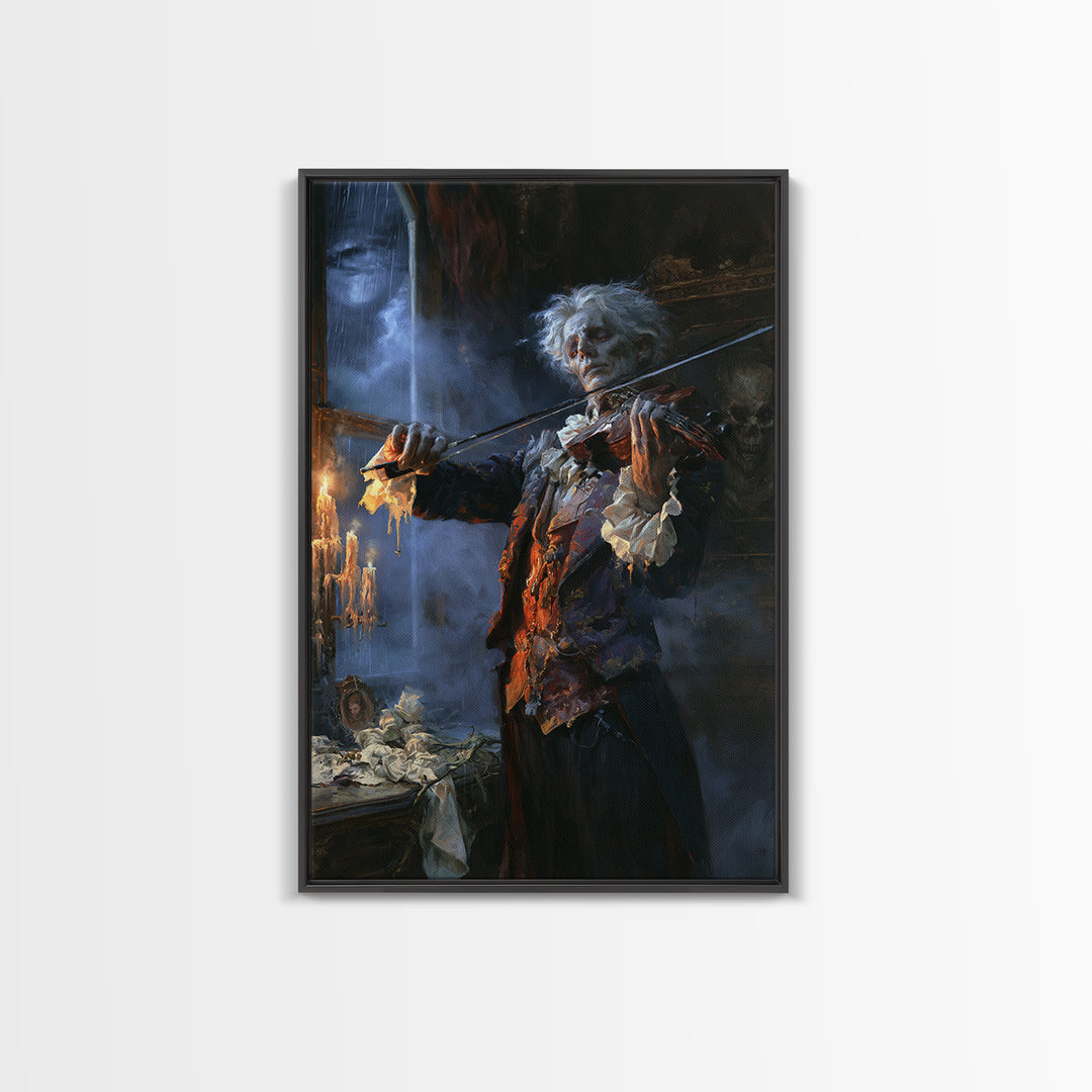 The Phantom Violinist, Victorian Phantom Portrait, Vertical Canvas Print, Macabre Home Decor, Gothic Wall Decor, Classic Monster Art