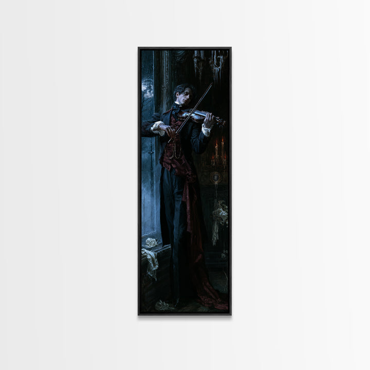 The Phantom Violinist, Victorian Phantom Portrait, Tall Narrow Canvas Print, Classic Halloween Decor, Classic Monster Art