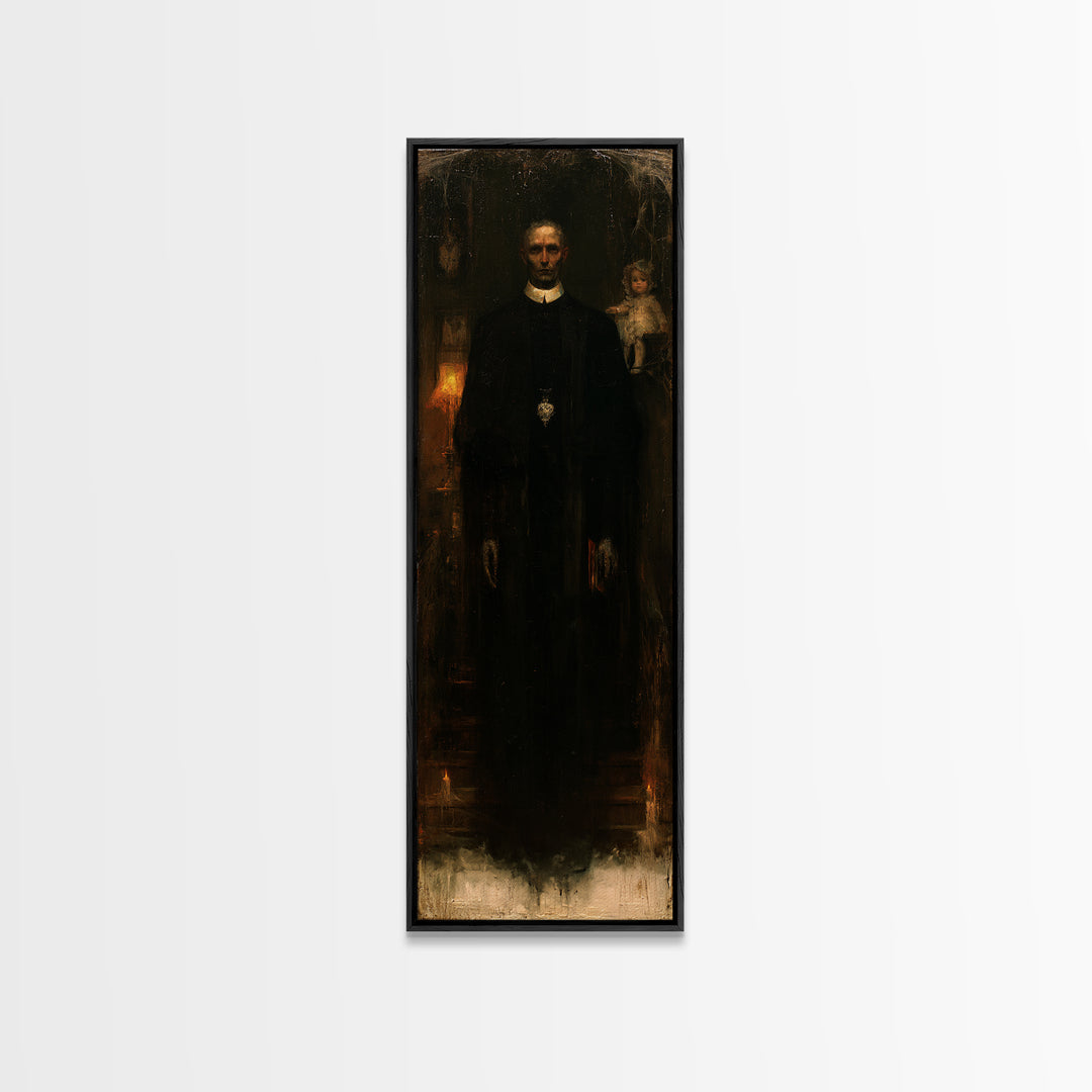 The Cloister Phantom, Victorian Phantom Portrait, Tall Narrow Canvas Print, Dark Academia Decor, Antique Horror Decor, Classic Monster Art