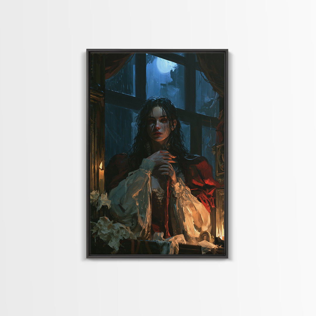 The Lake House Wraith, Victorian Phantom Portrait, Vertical Canvas Print, Antique Style Decor, Halloween Portrait Art, Classic Monster Art